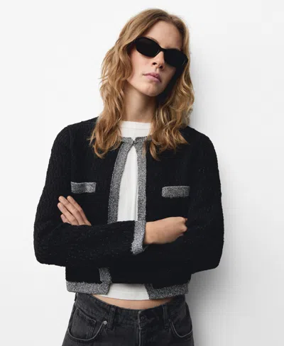 Mango Women's Lurex Detail Knitted Jacket In Black