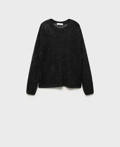Mango Women's Lurex Openwork Knit Sweater In Black