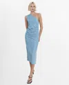 Mango Draped One Shoulder Denim Look Midaxi Dress With Side Slit