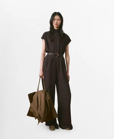 Mango Lyocell Jumpsuit With Belt Chocolate In Black