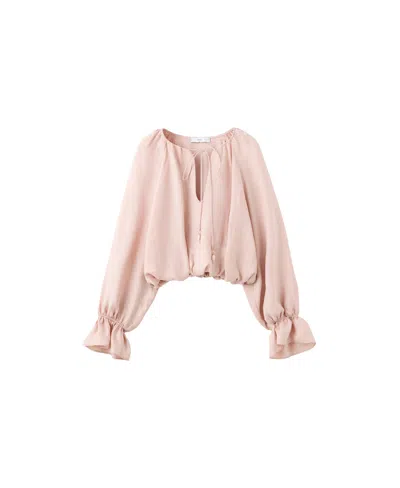 Mango Women's Lyocell Crop Long-sleeve Gathered-waist Blouse In Light Pink