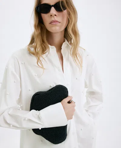 Mango Women's Lyocell Cultivated Pearl Blouse In White