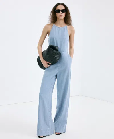 Mango Lyocell Denim Jumpsuit In Light Blue