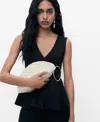 Mango Lyocell Peplum Top In Black