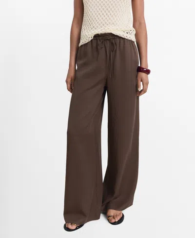 Mango Drawstring Wide Leg Pants In Brown
