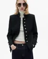 Mango Jacket With Mandarin Collar And Jewel Buttons Black In Black