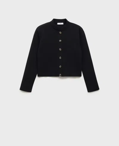 Mango Women's Mandarin Collar And Jewel Buttons Jacket Sweater In Black
