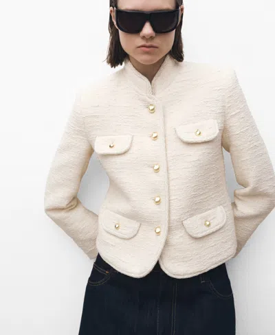 Mango Women's Mandarin Collar Tweed Jacket In Ecru