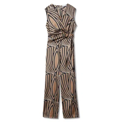 Mango Women's  Jumpsuit Light Beige Printed Wrap Front One Piece Gbo977 In Animal Print
