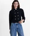 Mango Double Breasted Knit Blazer In Navy