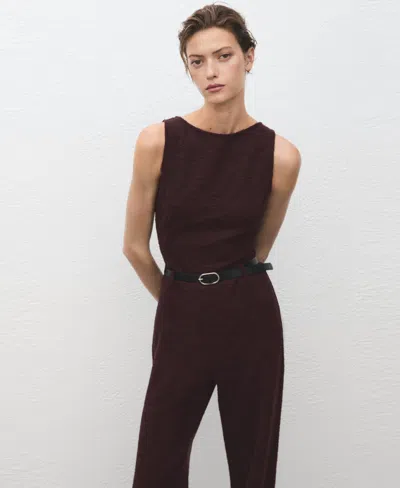 Mango Marl Jumpsuit With Belt Wine In Burgundy