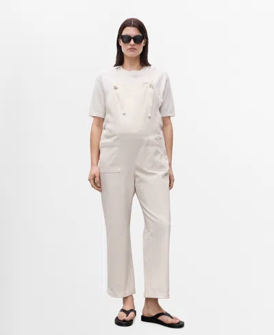Mango Denim Maternity Overalls In Off White