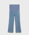 Mango Over The Bump Raw Hem Crop Flare Maternity Jeans In Blue