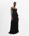 Mango Strapless Ruffle Maxi Dress In Black