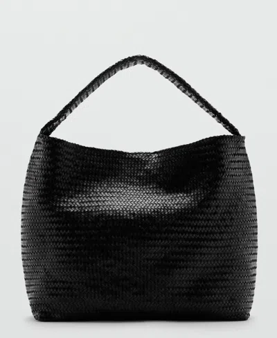 Mango Women's Medium-sized Braided Bucket Bag In Black