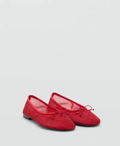 MANGO WOMEN'S MESH BOW BALLERINA SHOES