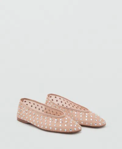 Mango Women's Mesh Strass Ballerina Flats In Pink