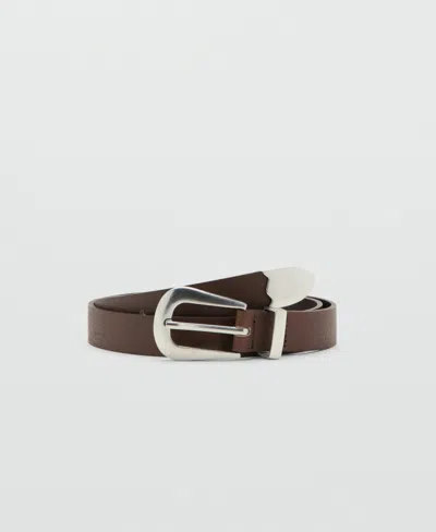 Mango Women's Metal Detail Leather Belt In Dark Brown