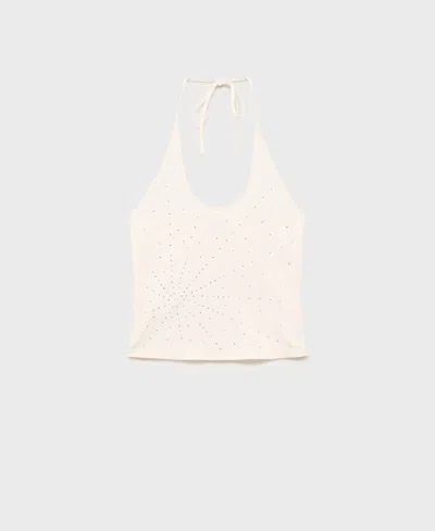 Mango Women's Metallic Appliques Halter Neck Top In Neutral