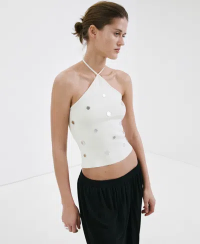 Mango Women's Metallic Appliques Halter Top In Pattern