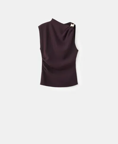 Mango Women's Metallic Detail Asymmetrical Blouse In Burgundy