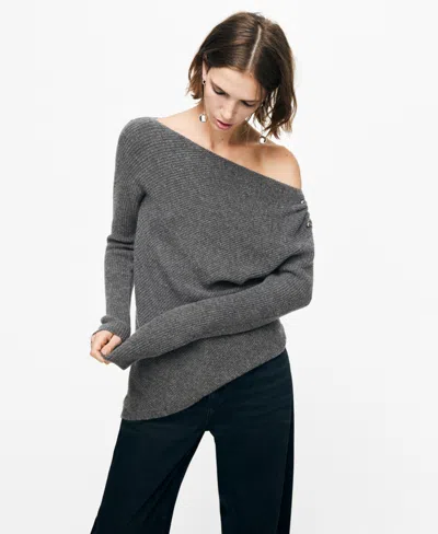 Mango Women's Metallic Detail Asymmetrical Sweater In Gray