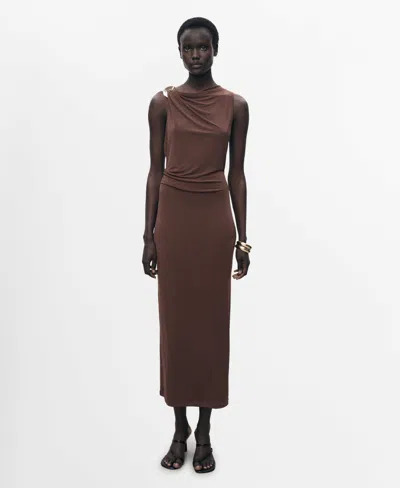 MANGO WOMEN'S METALLIC DETAIL DRAPED DRESS