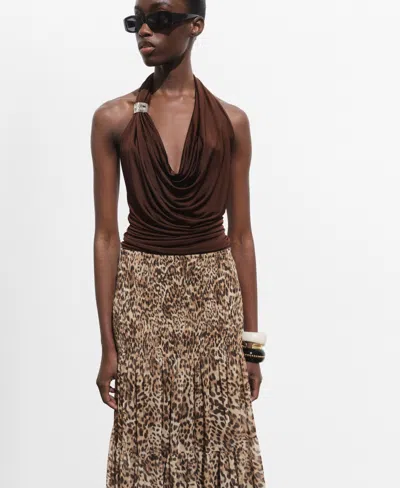Mango Women's Metallic Detail Draped Top In Brown