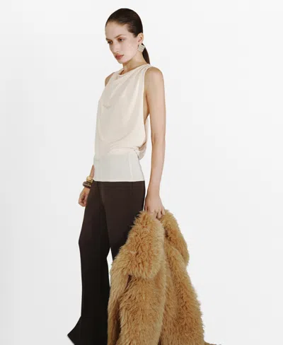 Mango Top Drapé Détail Métallique Écru - Femme - L -  In Neutral