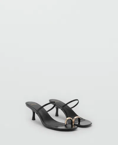 Mango Women's Metallic Detail Heeled Sandals In Black