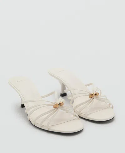 MANGO WOMEN'S METALLIC DETAIL KITTEN HEEL SANDALS