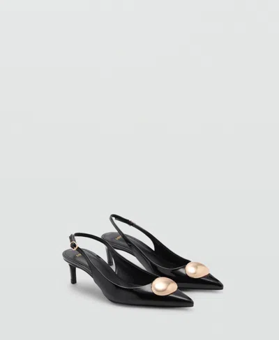 Mango Women's Metallic Detail Kitten-heel Shoes In Black