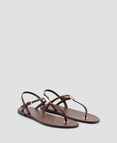 Mango Leather Sandals With Metallic Detail In Brown