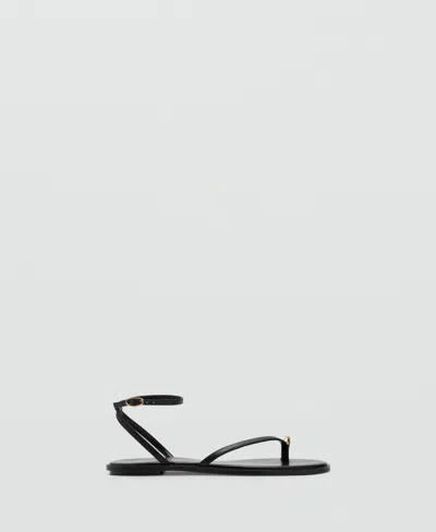 Mango Women's Metallic Detail Leather Strap Sandals In Black