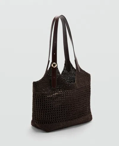Mango Women's Metallic Detail Natural-fiber Tote Bag In Brown