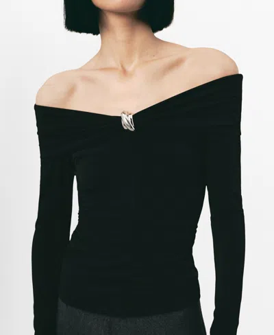 Mango Strapless T-shirt With Metallic Detail In Black