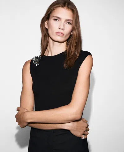 Mango Women's Metallic Flower Knitted Top In Black