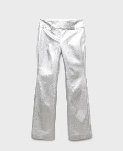 Mango Women's Metallic Leather-effect Pants In Silver