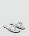 Mango Metallic Leather Sandals In Silver
