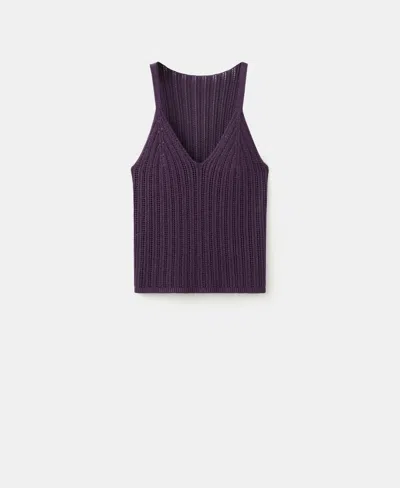Mango Women's Metallic Openwork Knit Top In Purple
