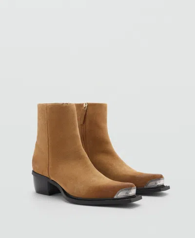 Mango Women's Metallic Pointed Toe Leather Ankle Boots In Brown
