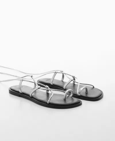 Mango Women's Metallic Snake Sandals In Silver