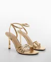 Mango Combined-strap Heeled Sandals Gold In Gold