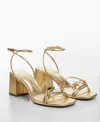Mango Heeled Sandal With Crossed Straps Gold In Gold