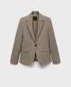 Mango Micro Houndstooth Fitted Blazer Brown In Brown