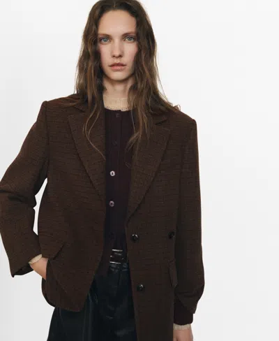 Mango Women's Micro Houndstooth Wool Blazer In Brown