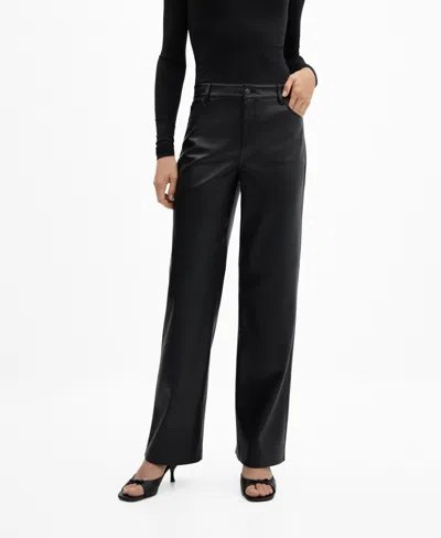 MANGO WOMEN'S MID-RISE LEATHER EFFECT TROUSERS