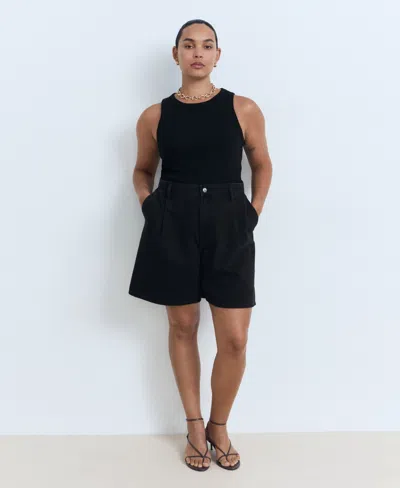 Mango Women's Mid-rise Pleated Denim Bermuda Shorts In Black