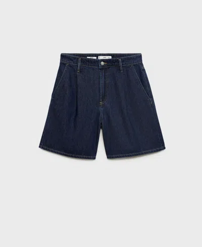Mango Women's Mid-rise Pleated Denim Bermuda Shorts In Blue
