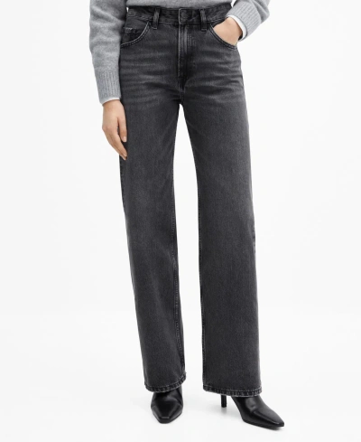 Mango Women's Mid-rise Straight Jeans In Black Denim